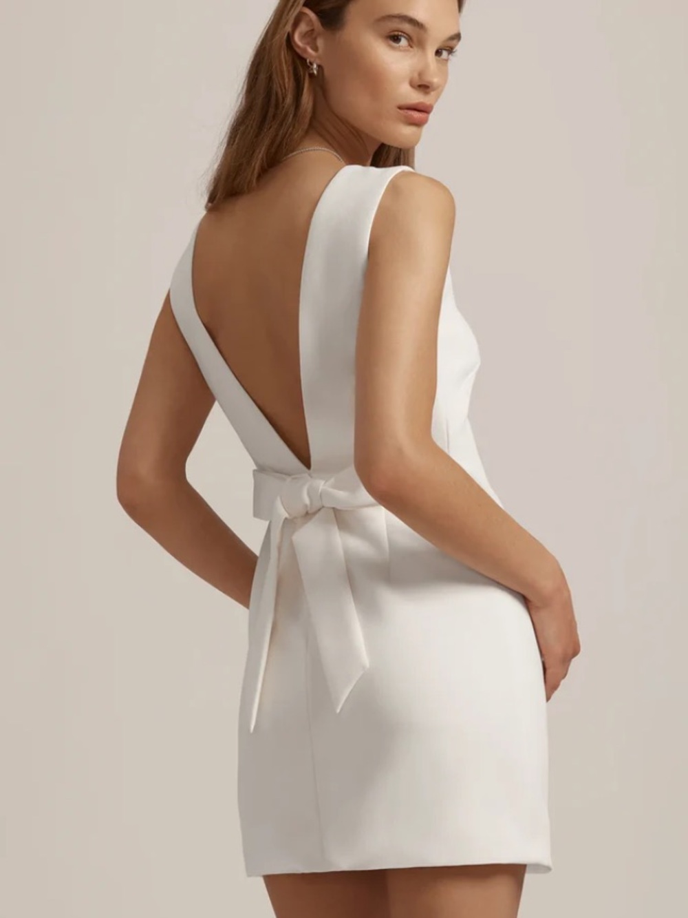 Favorite Daughter Ivory V-Back Mini Dress with Bow - Picture 2 of 5
